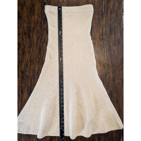 H&M Ribbed Knit High Waist Flared Midi Skirt Cream Beige - Picture 4 of 8